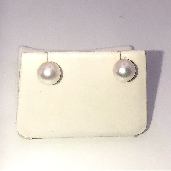 VTG 14k Freshwater Pearl Stud Yellow Gold Earrings Approx 7mm - Picture 1 of 5
